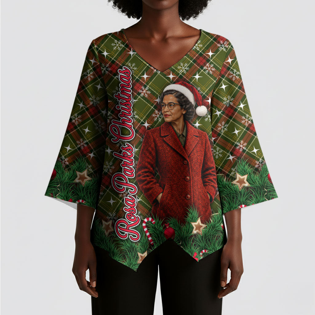 Rosa Parks Christmas Kimono Sleeve Blouse Plaid Festive Stamp Vintage Civil Rights Legend
