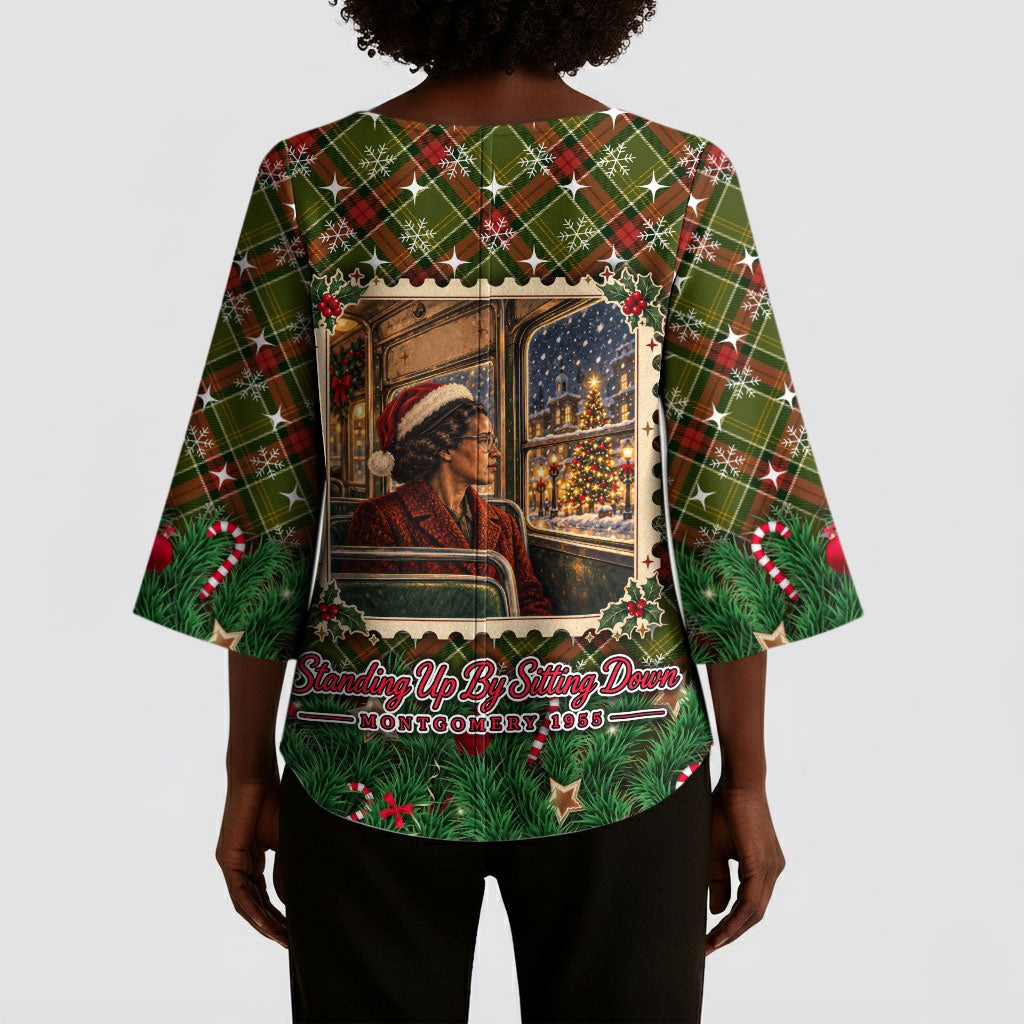 Rosa Parks Christmas Kimono Sleeve Blouse Plaid Festive Stamp Vintage Civil Rights Legend