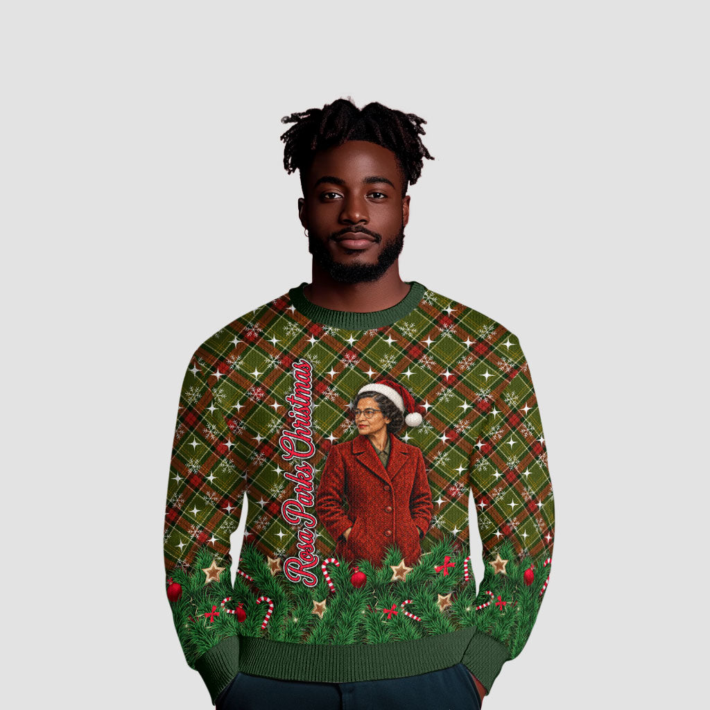 Rosa Parks Christmas Ugly Christmas Sweater Plaid Festive Stamp Vintage Civil Rights Legend