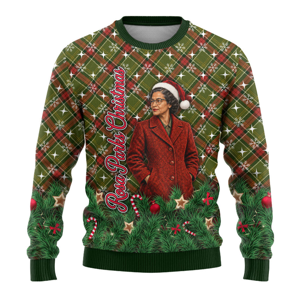 Rosa Parks Christmas Ugly Christmas Sweater Plaid Festive Stamp Vintage Civil Rights Legend