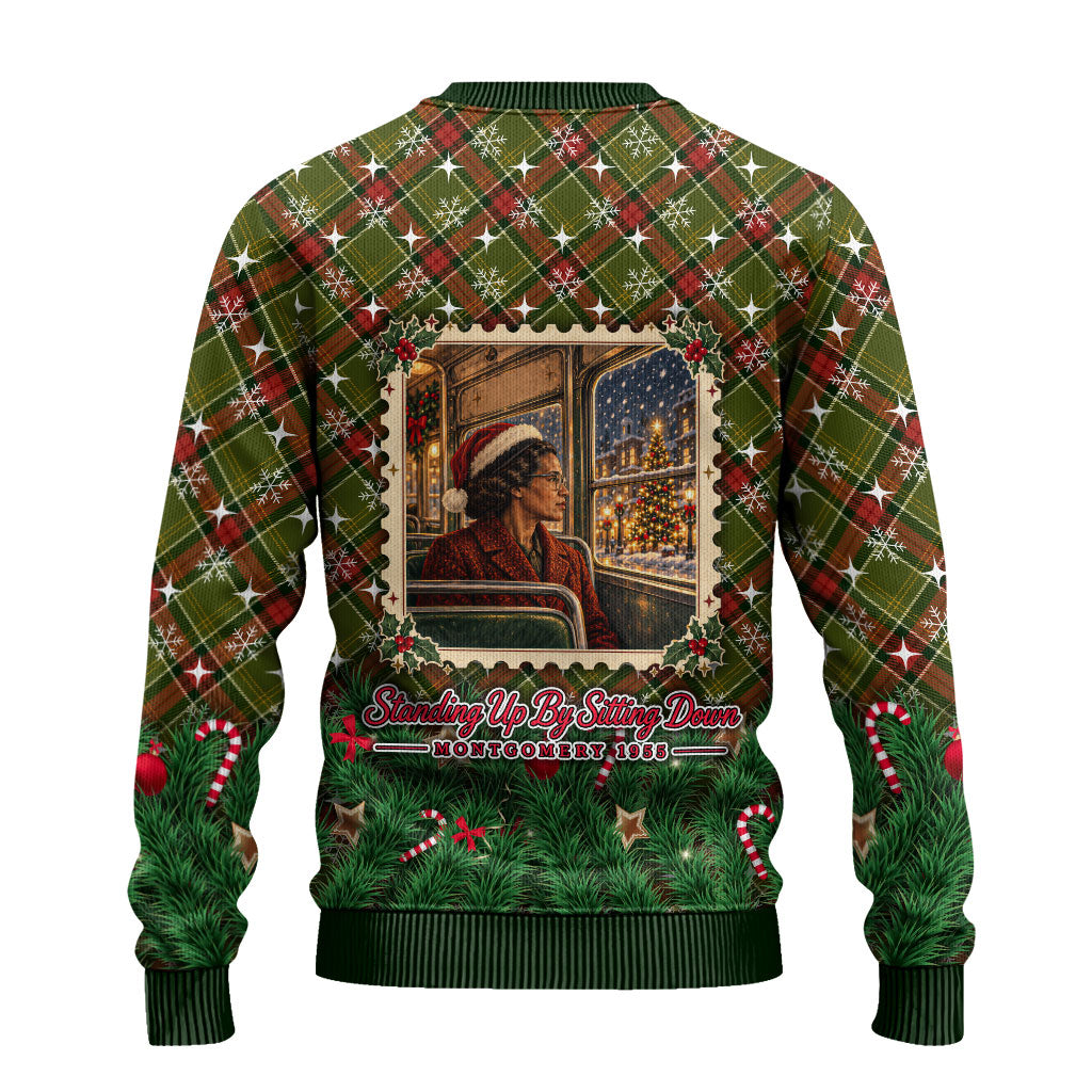 Rosa Parks Christmas Ugly Christmas Sweater Plaid Festive Stamp Vintage Civil Rights Legend