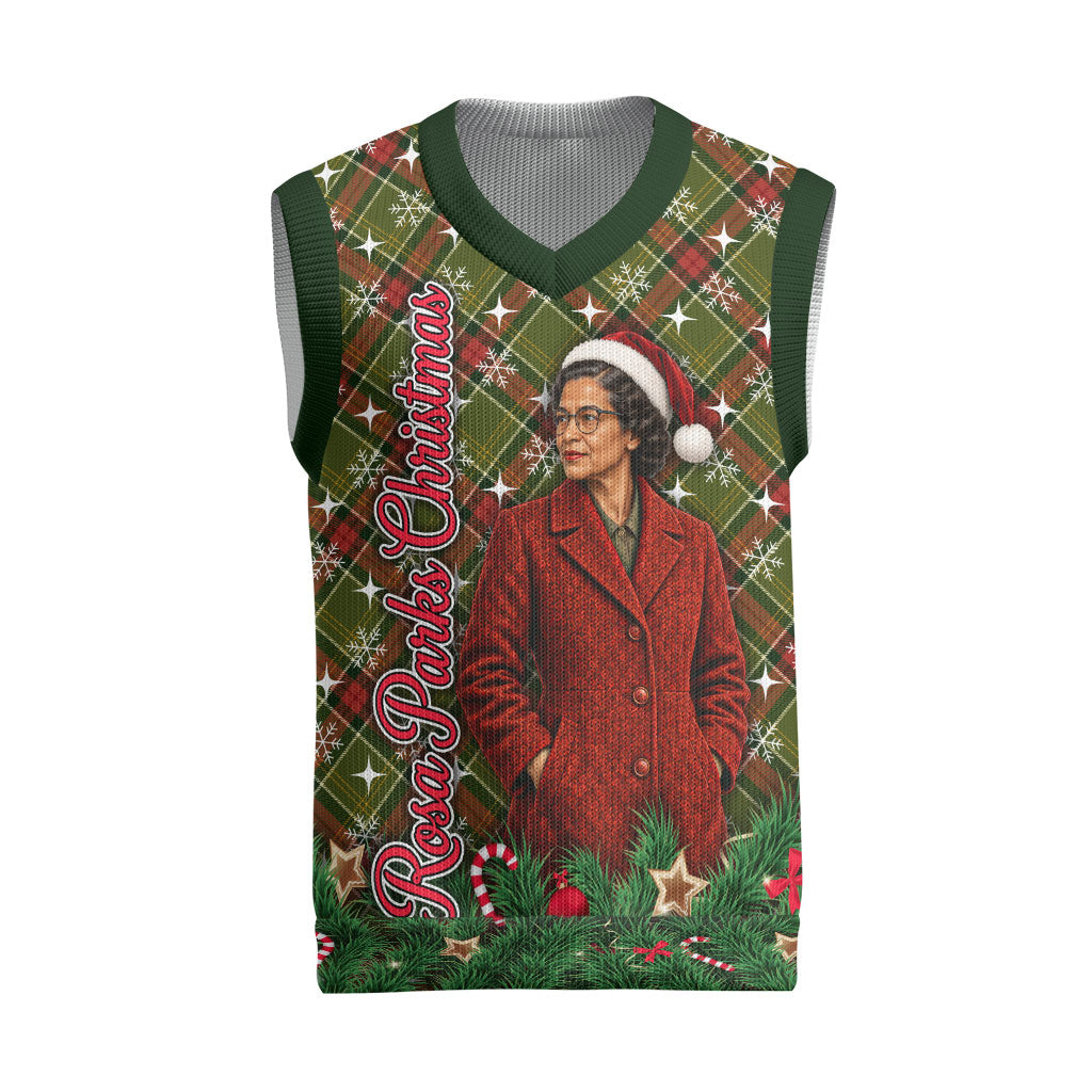 Rosa Parks Christmas Knitted V-Neck Vest Plaid Festive Stamp Vintage Civil Rights Legend