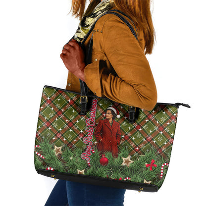 Rosa Parks Christmas Leather Tote Bag Plaid Festive Stamp Vintage Civil Rights Legend
