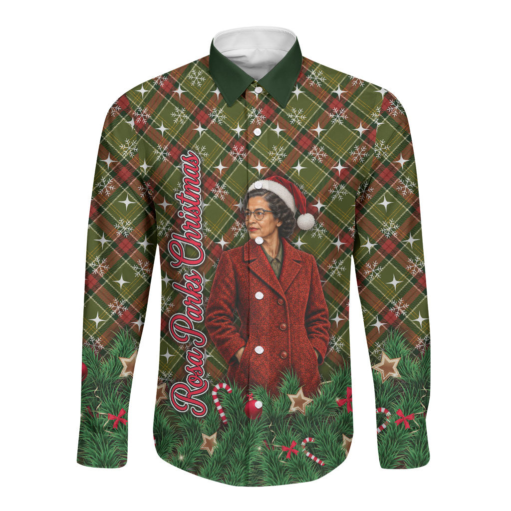 Rosa Parks Christmas Long Sleeve Button Shirt Plaid Festive Stamp Vintage Civil Rights Legend
