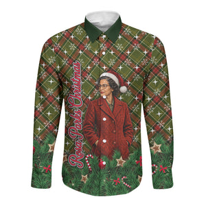 Rosa Parks Christmas Long Sleeve Button Shirt Plaid Festive Stamp Vintage Civil Rights Legend