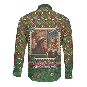 Rosa Parks Christmas Long Sleeve Button Shirt Plaid Festive Stamp Vintage Civil Rights Legend