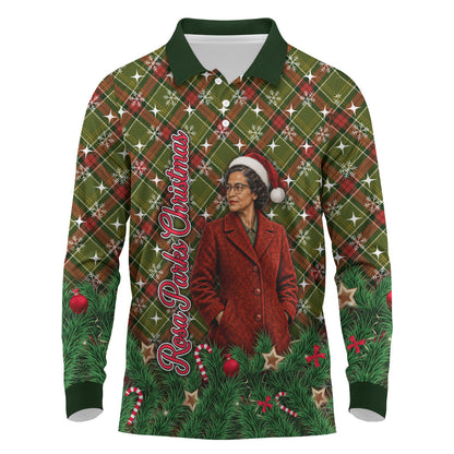 Rosa Parks Christmas Long Sleeve Polo Shirt Plaid Festive Stamp Vintage Civil Rights Legend