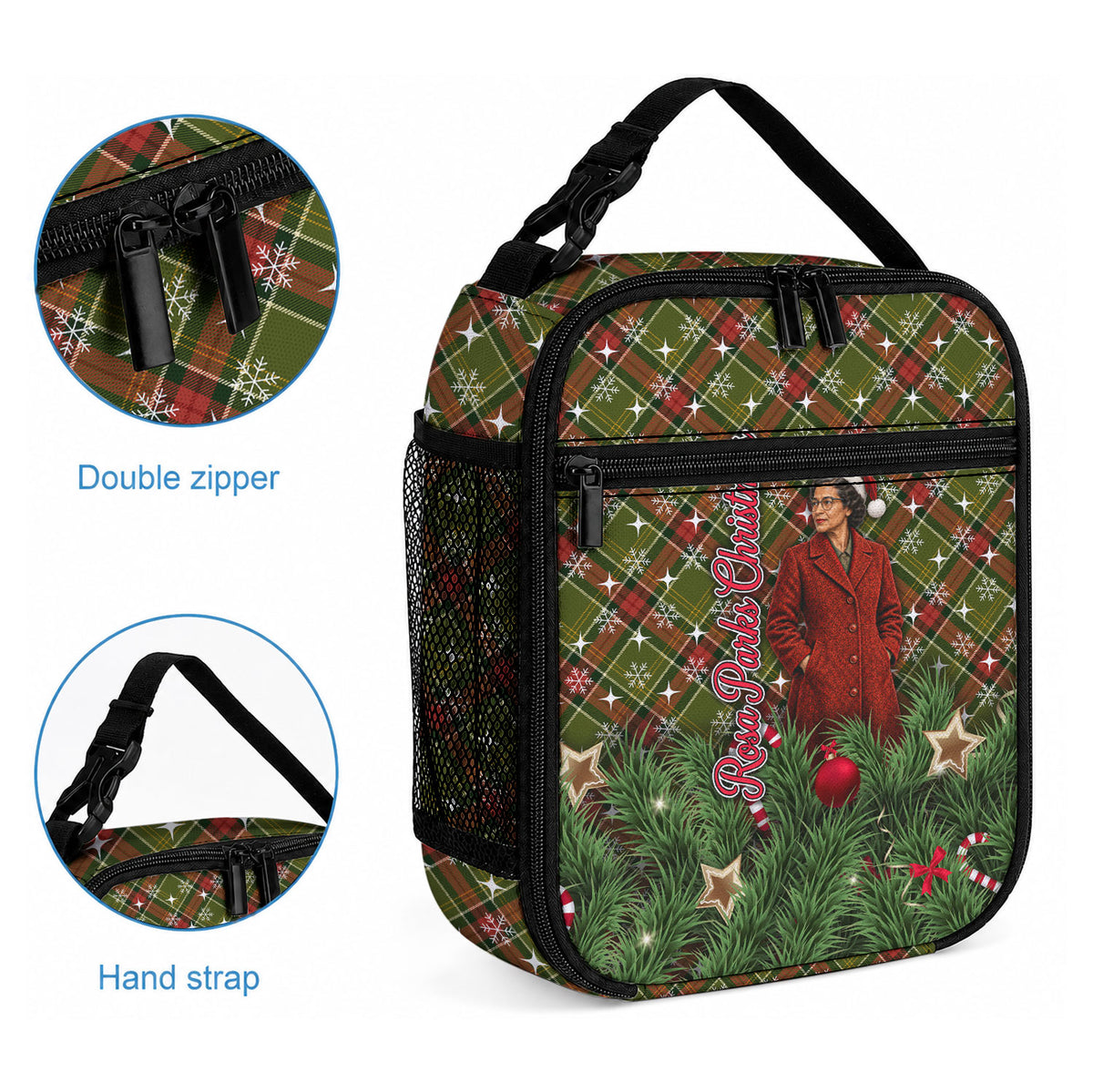 Rosa Parks Christmas Lunch Bag Plaid Festive Stamp Vintage Civil Rights Legend