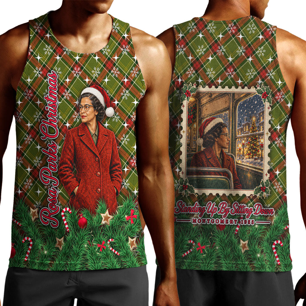 Rosa Parks Christmas Men Tank Top Plaid Festive Stamp Vintage Civil Rights Legend