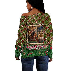 Rosa Parks Christmas Off Shoulder Sweater Plaid Festive Stamp Vintage Civil Rights Legend