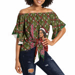Rosa Parks Christmas Off Shoulder Wrap Waist Top Plaid Festive Stamp Vintage Civil Rights Legend