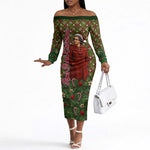Rosa Parks Christmas Off The Shoulder Long Sleeve Dress Plaid Festive Stamp Vintage Civil Rights Legend