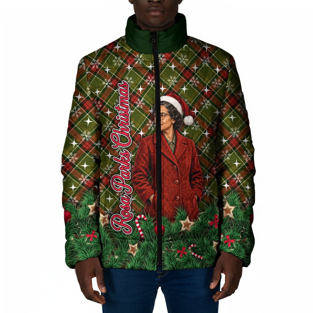 Rosa Parks Christmas Padded Jacket Plaid Festive Stamp Vintage Civil Rights Legend