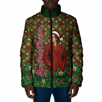 Rosa Parks Christmas Padded Jacket Plaid Festive Stamp Vintage Civil Rights Legend
