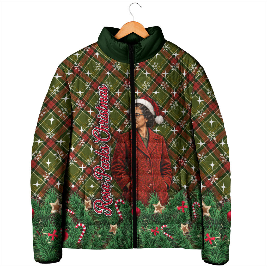 Rosa Parks Christmas Padded Jacket Plaid Festive Stamp Vintage Civil Rights Legend