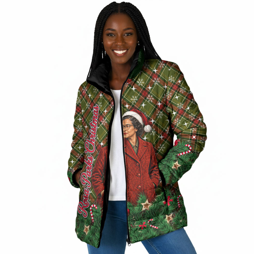 Rosa Parks Christmas Padded Jacket Plaid Festive Stamp Vintage Civil Rights Legend