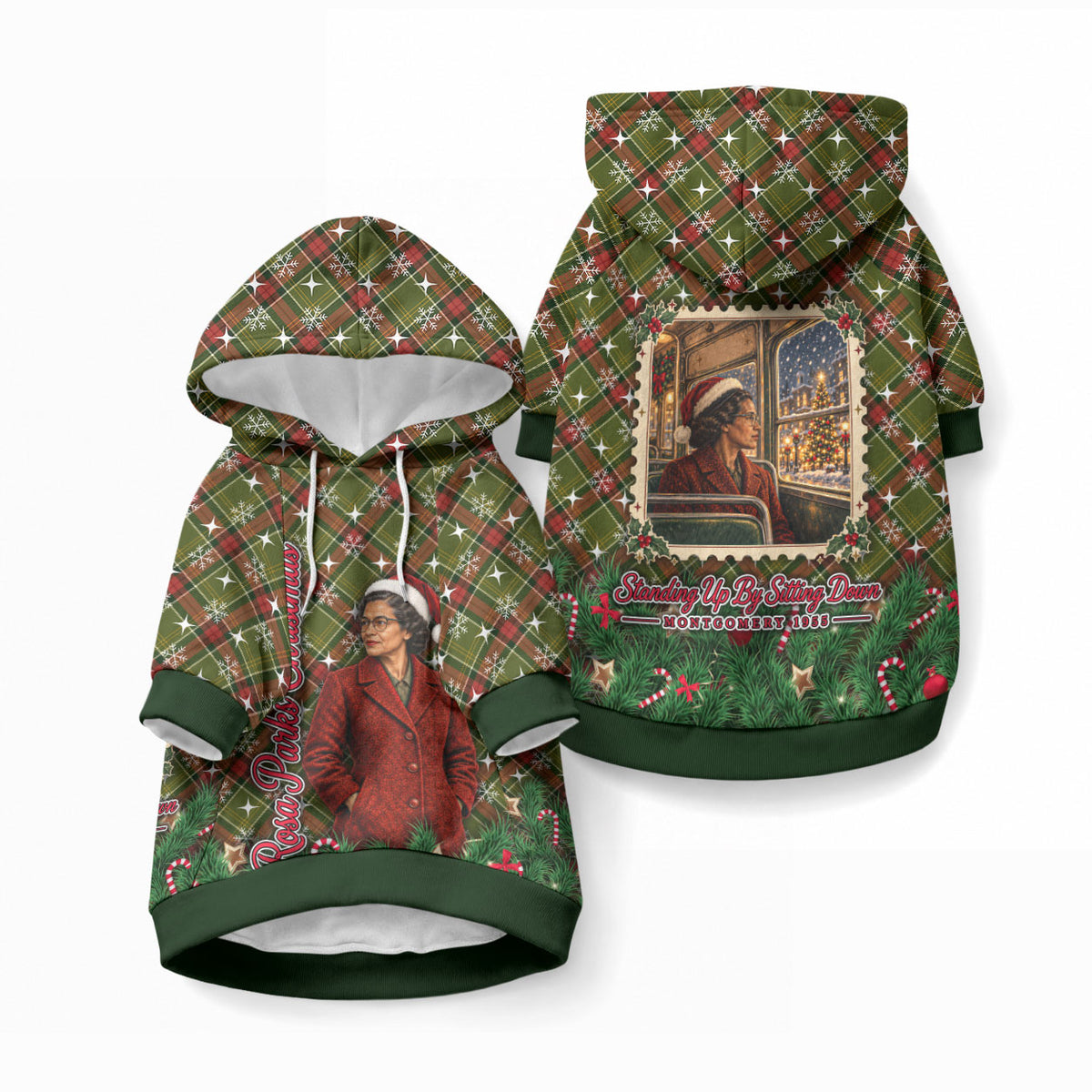 Rosa Parks Christmas Pet Hoodie Plaid Festive Stamp Vintage Civil Rights Legend