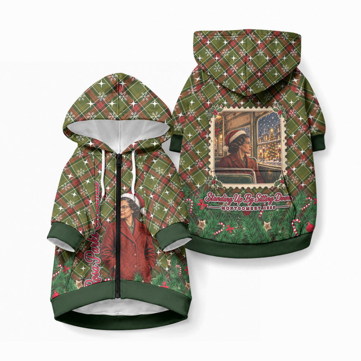 Rosa Parks Christmas Pet Hoodie Plaid Festive Stamp Vintage Civil Rights Legend