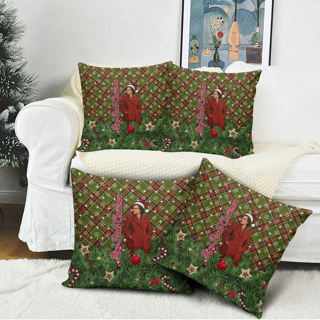 Rosa Parks Christmas Pillow Cover Plaid Festive Stamp Vintage Civil Rights Legend