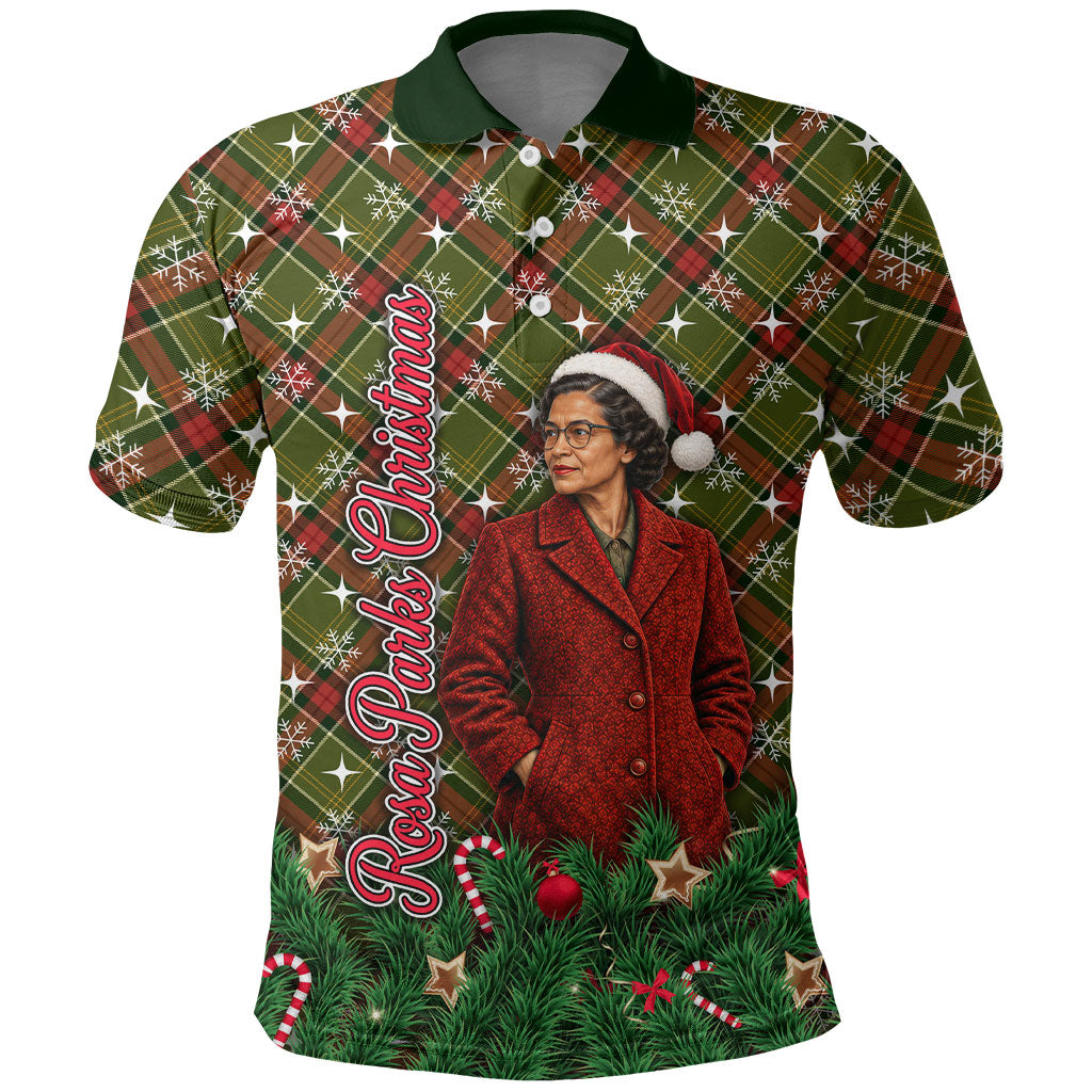 Rosa Parks Christmas Polo Shirt Plaid Festive Stamp Vintage Civil Rights Legend