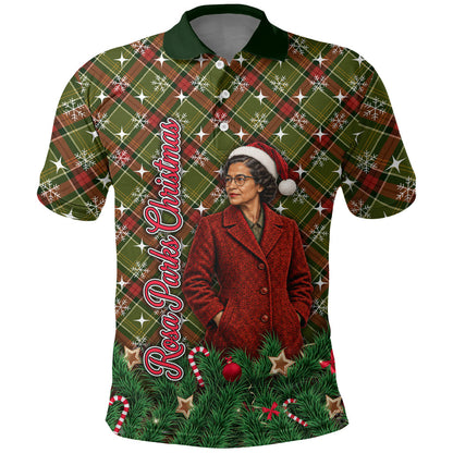 Rosa Parks Christmas Polo Shirt Plaid Festive Stamp Vintage Civil Rights Legend