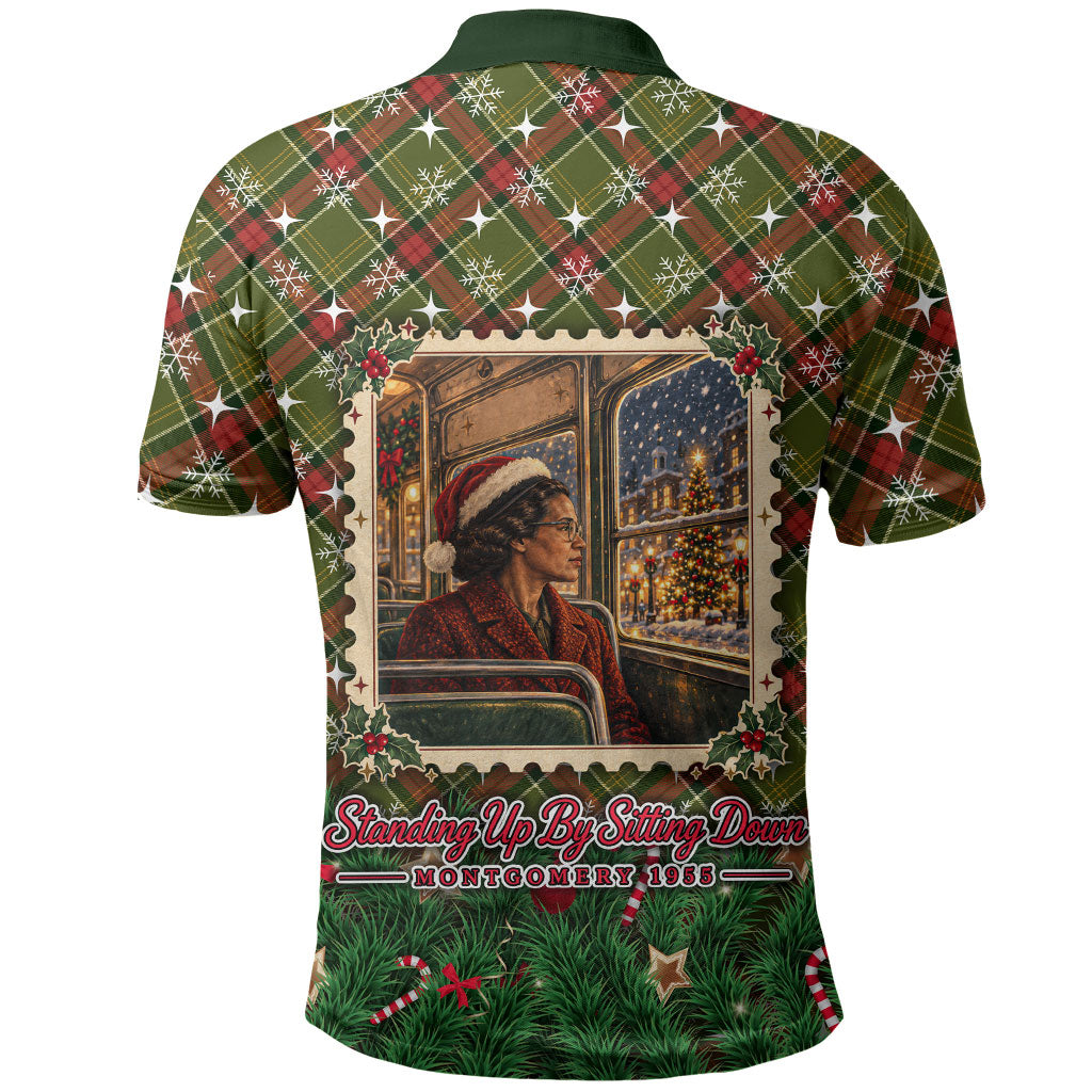 Rosa Parks Christmas Polo Shirt Plaid Festive Stamp Vintage Civil Rights Legend