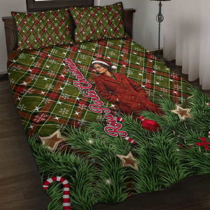 Rosa Parks Christmas Quilt Bed Set Plaid Festive Stamp Vintage Civil Rights Legend