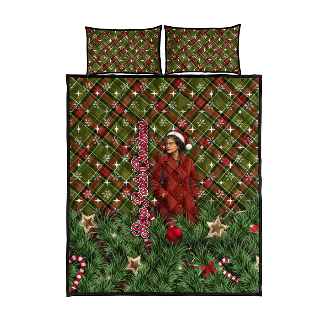 Rosa Parks Christmas Quilt Bed Set Plaid Festive Stamp Vintage Civil Rights Legend
