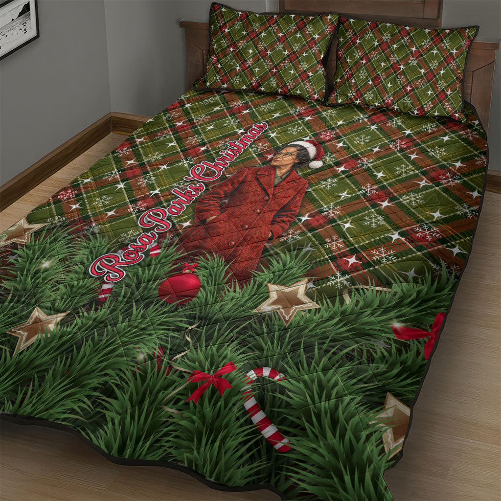 Rosa Parks Christmas Quilt Bed Set Plaid Festive Stamp Vintage Civil Rights Legend