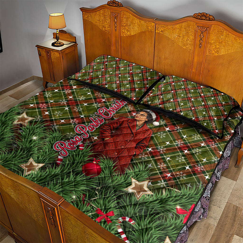 Rosa Parks Christmas Quilt Bed Set Plaid Festive Stamp Vintage Civil Rights Legend