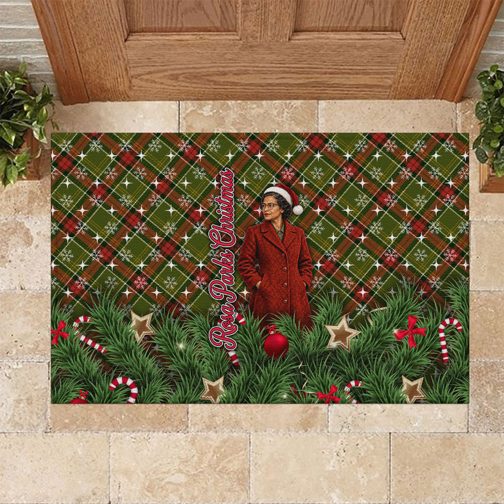 Rosa Parks Christmas Rubber Doormat Plaid Festive Stamp Vintage Civil Rights Legend