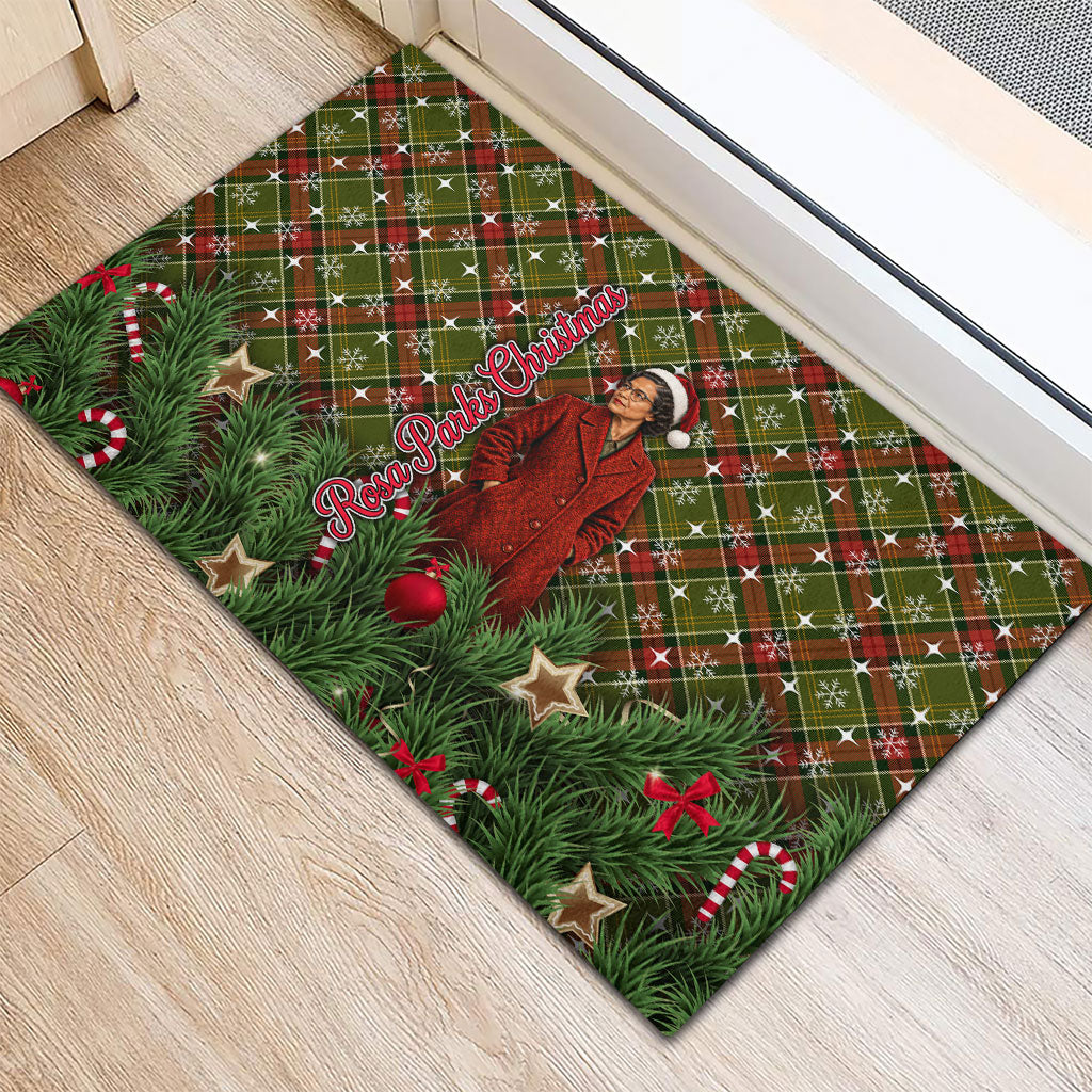 Rosa Parks Christmas Rubber Doormat Plaid Festive Stamp Vintage Civil Rights Legend