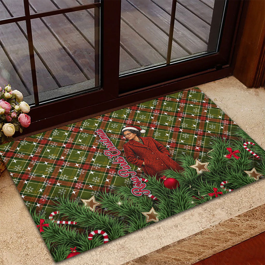 Rosa Parks Christmas Rubber Doormat Plaid Festive Stamp Vintage Civil Rights Legend