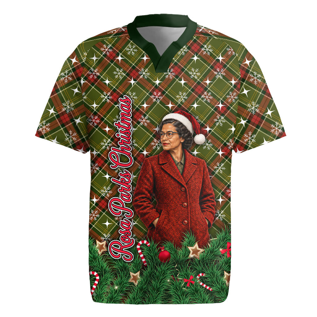 Rosa Parks Christmas Rugby Jersey Plaid Festive Stamp Vintage Civil Rights Legend