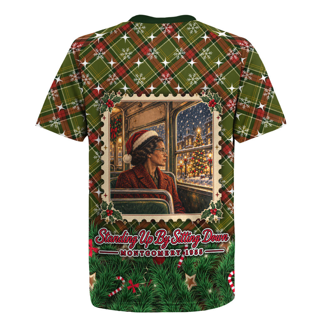 Rosa Parks Christmas Rugby Jersey Plaid Festive Stamp Vintage Civil Rights Legend