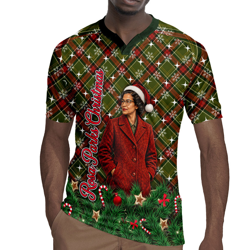 Rosa Parks Christmas Rugby Jersey Plaid Festive Stamp Vintage Civil Rights Legend