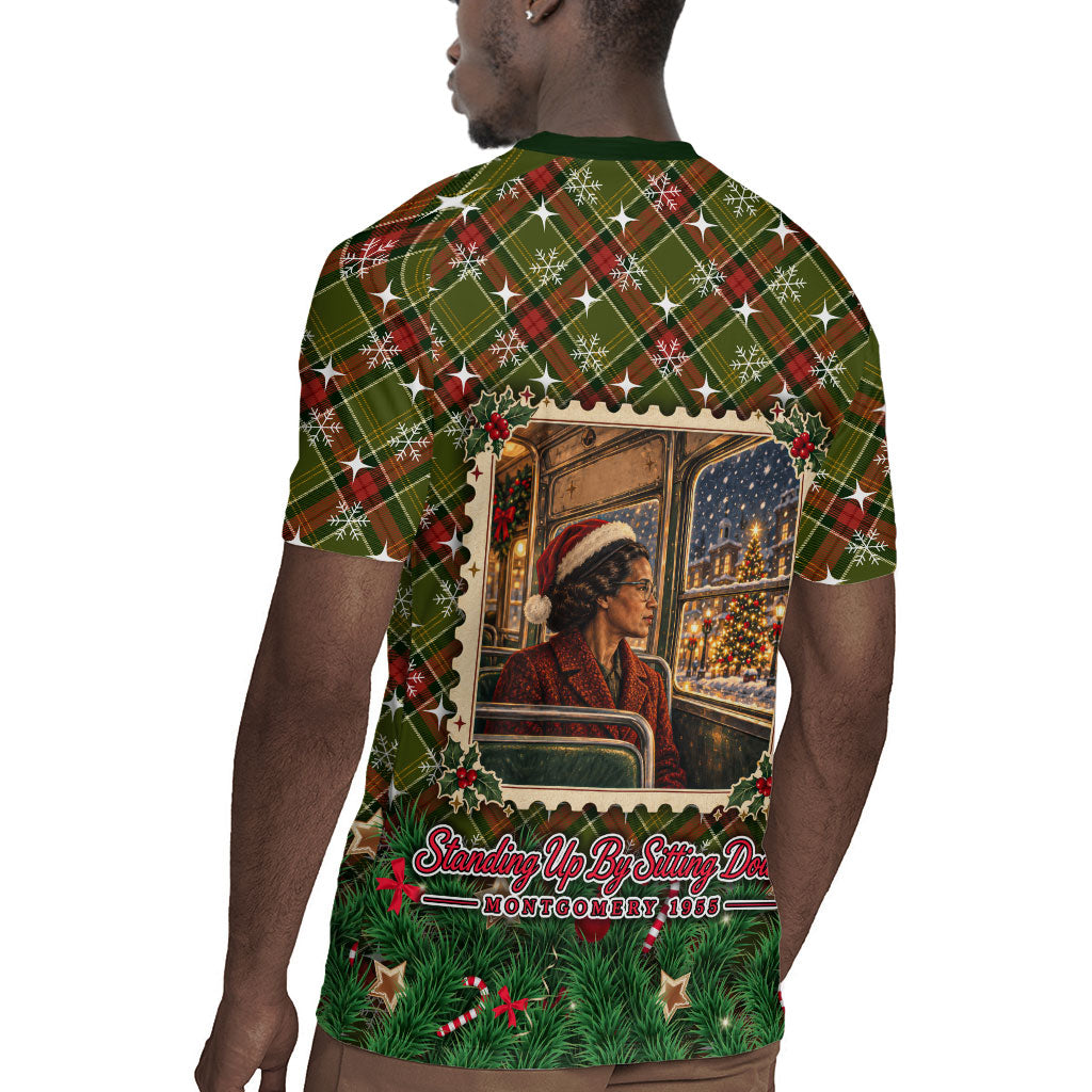Rosa Parks Christmas Rugby Jersey Plaid Festive Stamp Vintage Civil Rights Legend