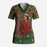 Rosa Parks Christmas Scrub Top Plaid Festive Stamp Vintage Civil Rights Legend