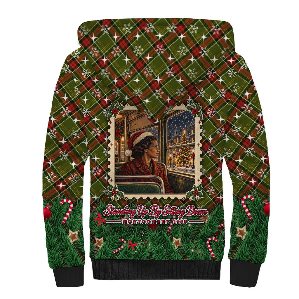Rosa Parks Christmas Sherpa Hoodie Plaid Festive Stamp Vintage Civil Rights Legend