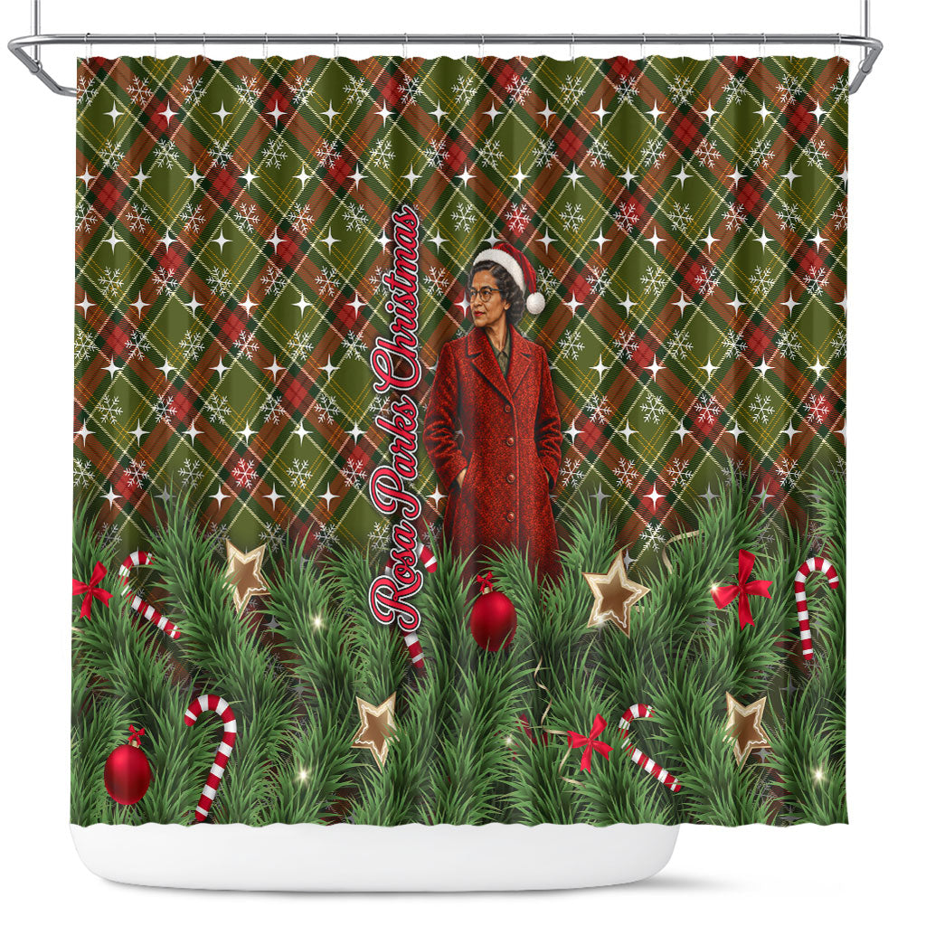 Rosa Parks Christmas Shower Curtain Plaid Festive Stamp Vintage Civil Rights Legend