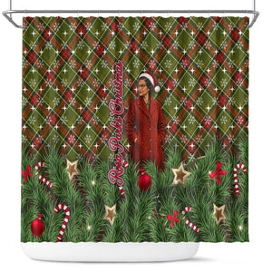 Rosa Parks Christmas Shower Curtain Plaid Festive Stamp Vintage Civil Rights Legend