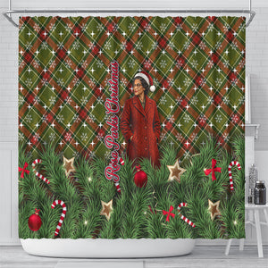 Rosa Parks Christmas Shower Curtain Plaid Festive Stamp Vintage Civil Rights Legend