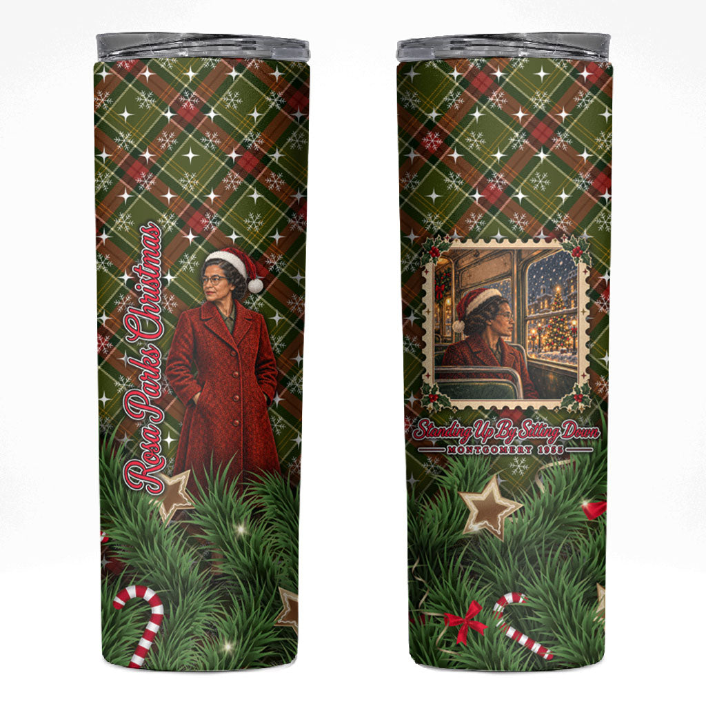 Rosa Parks Christmas Skinny Tumbler Plaid Festive Stamp Vintage Civil Rights Legend