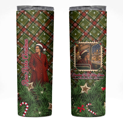 Rosa Parks Christmas Skinny Tumbler Plaid Festive Stamp Vintage Civil Rights Legend