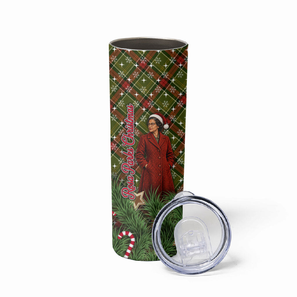 Rosa Parks Christmas Skinny Tumbler Plaid Festive Stamp Vintage Civil Rights Legend