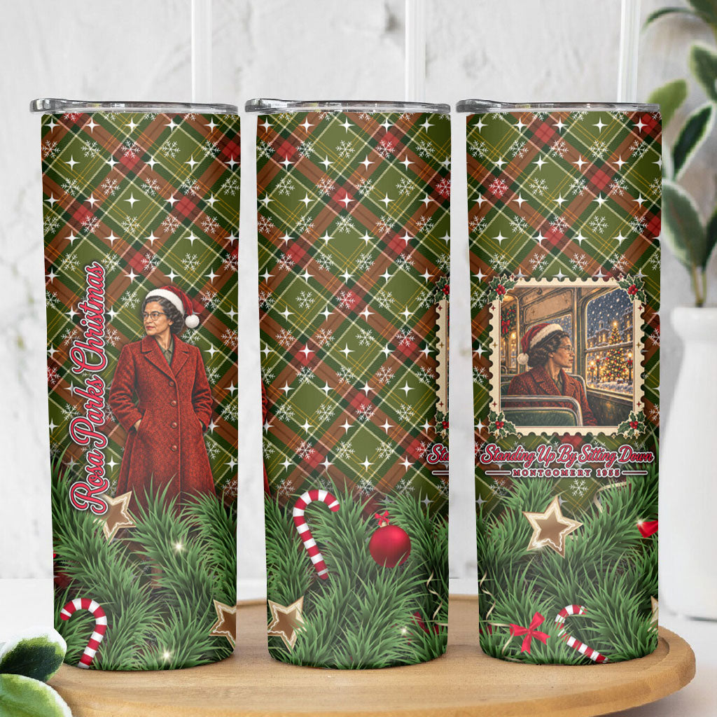 Rosa Parks Christmas Skinny Tumbler Plaid Festive Stamp Vintage Civil Rights Legend