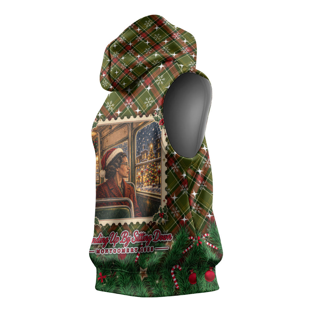 Rosa Parks Christmas Sleeveless Hoodie Plaid Festive Stamp Vintage Civil Rights Legend