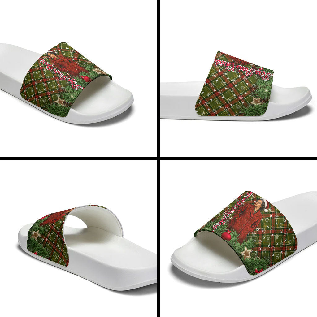 Rosa Parks Christmas Slide Sandals Plaid Festive Stamp Vintage Civil Rights Legend