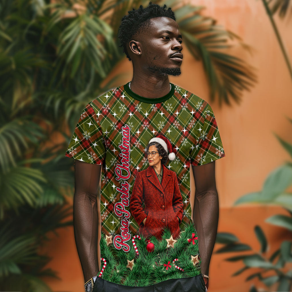Rosa Parks Christmas T shirt Plaid Festive Stamp Vintage Civil Rights Legend