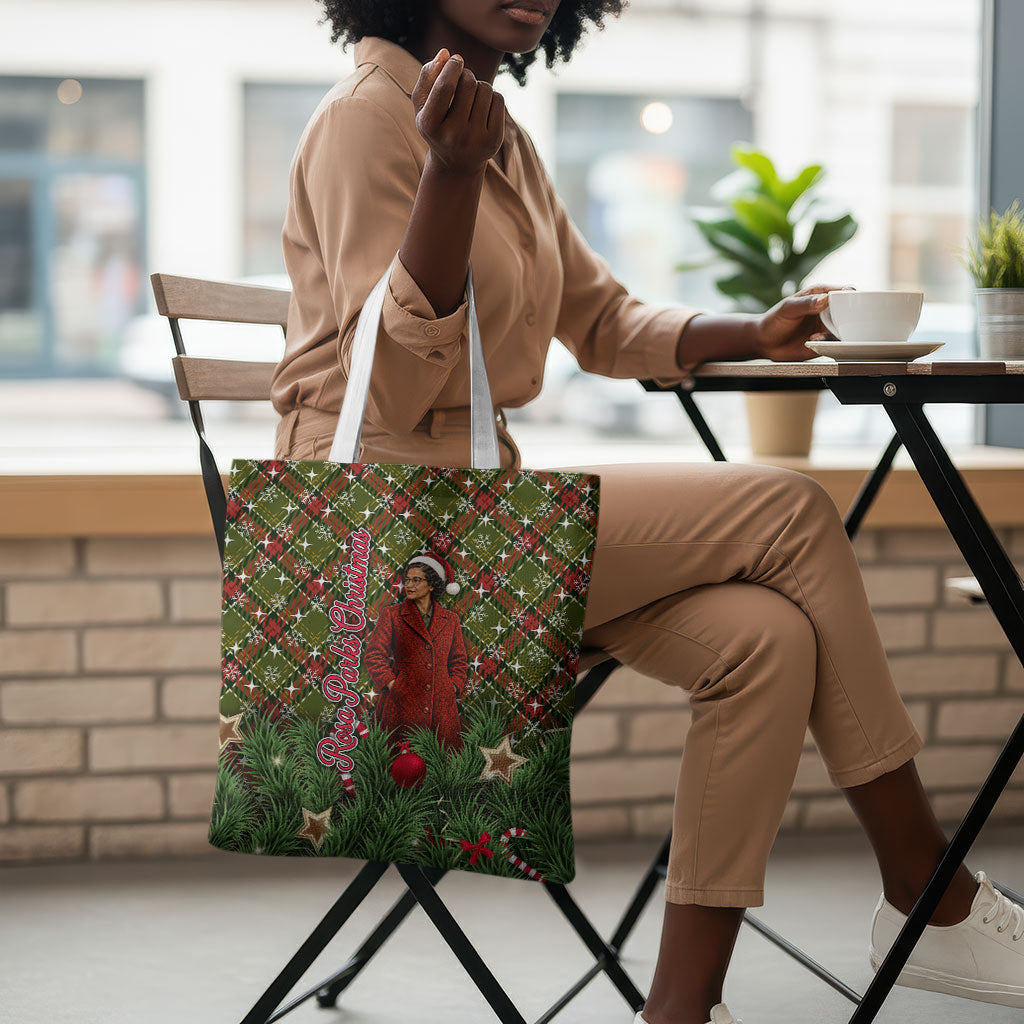 Rosa Parks Christmas Tote Bag Plaid Festive Stamp Vintage Civil Rights Legend